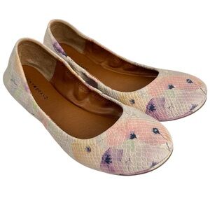 Lucky Brand Emmie Ballet Flat Size 8.5 Leather Floral Pastel Watercolor